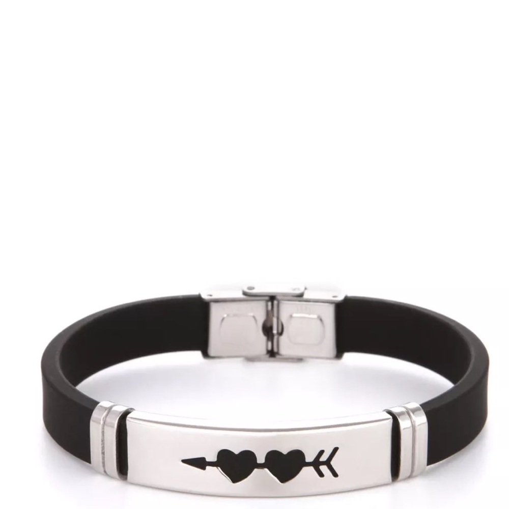 Silver Cross Stainless Steel Black Rubber Bracelet